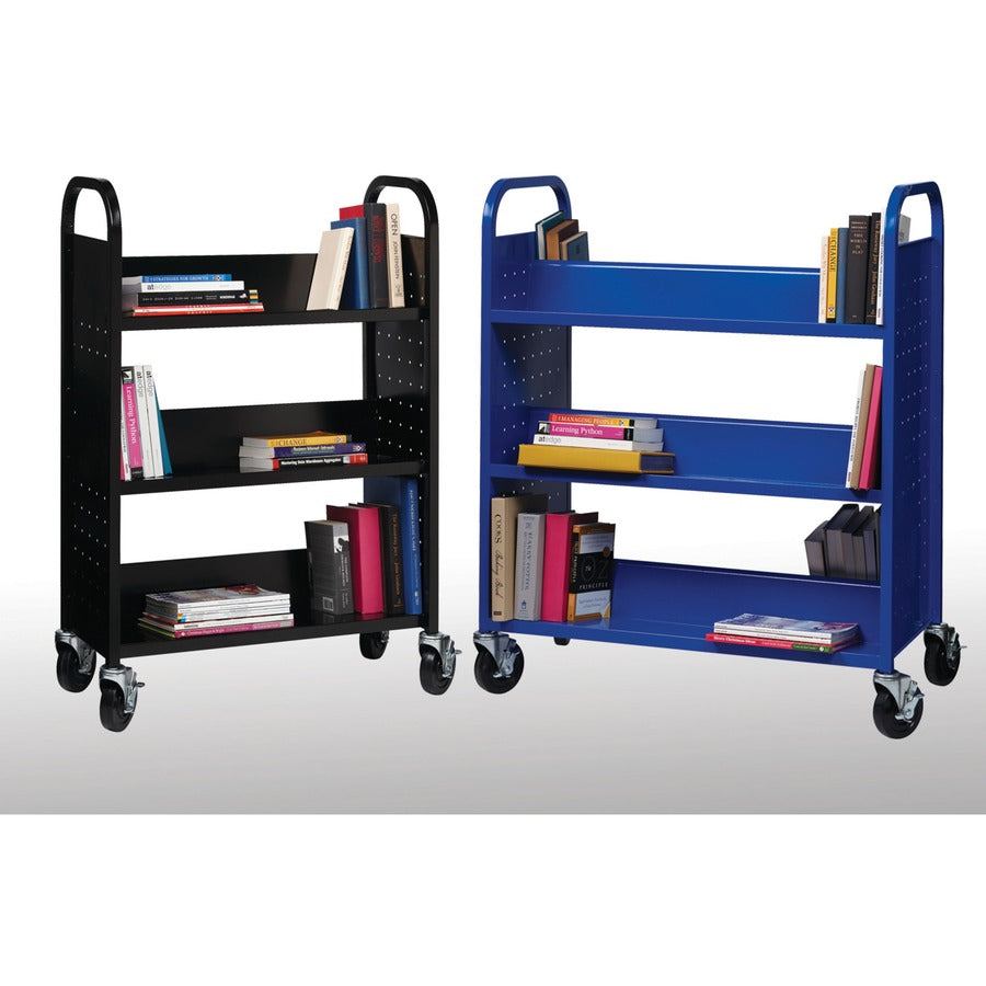 Lorell Single-sided Book Cart - 3 Shelf - Round Handle - 5" Caster Size - Steel - 32" Width x 14" Depth x 46" Height - B