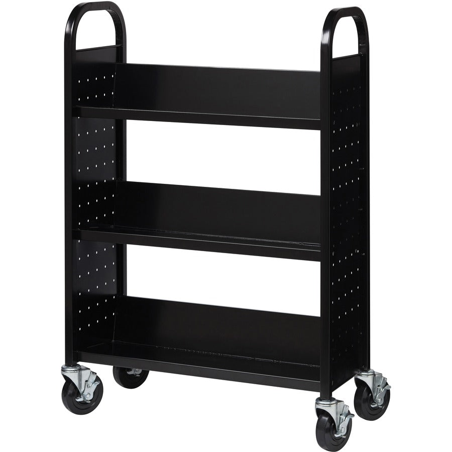 Lorell Single-sided Book Cart - 3 Shelf - Round Handle - 5" Caster Size - Steel - 32" Width x 14" Depth x 46" Height - B