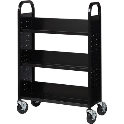 Lorell Single-sided Book Cart - 3 Shelf - Round Handle - 5" Caster Size - Steel - 32" Width x 14" Depth x 46" Height - B