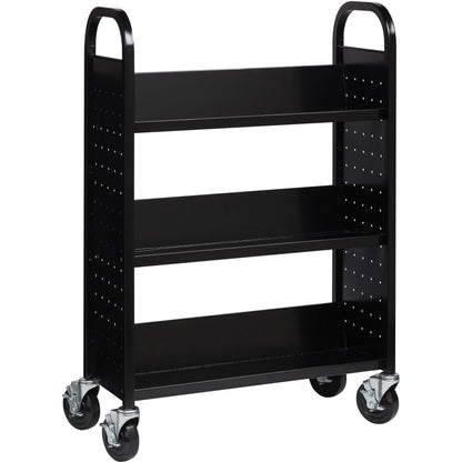 Lorell Single-sided Book Cart - 3 Shelf - Round Handle - 5" Caster Size - Steel - 32" Width x 14" Depth x 46" Height - B