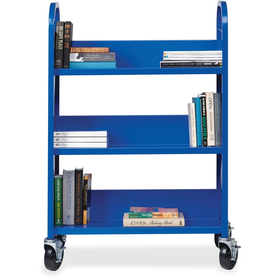 Lorell Single-sided Book Cart - 3 Shelf - Round Handle - 5" Caster Size - Steel - 32" Width x 14" Depth x 46" Height - B
