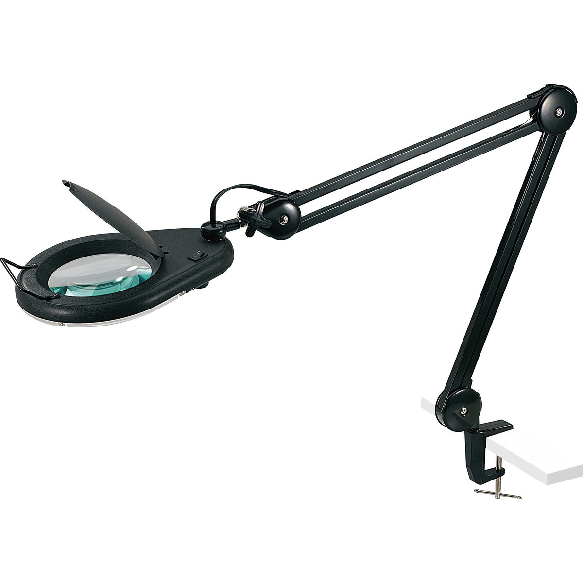 Lorell Magnifier Lamp with Clamp-On - 33" Height x 5.1" Width - 22 W Bulb - Glass, Metal - Black