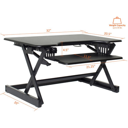 Lorell Adjustable Desk Riser Plus - 40 lb Load Capacity - 32" Width x 20.50" Depth - Desktop - Black - Ergonomic - 1 Eac