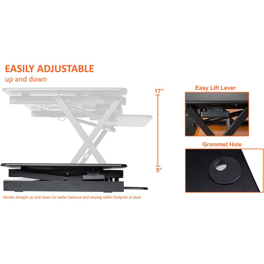 Lorell Adjustable Desk Riser Plus - 40 lb Load Capacity - 32" Width x 20.50" Depth - Desktop - Black - Ergonomic - 1 Eac