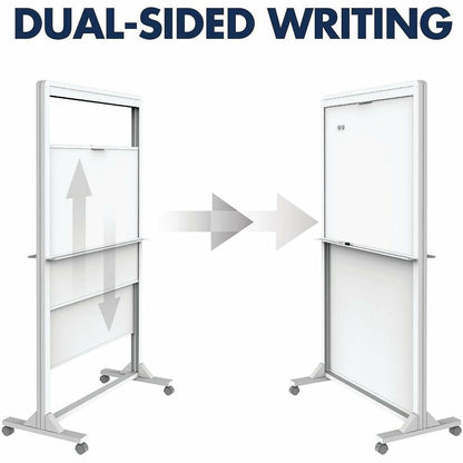 Quartet Motion Dual-Track Mobile Magnetic Dry-Erase Easel - 40" (3.3 ft) Width x 68" (5.7 ft) Height - White Painted Ste