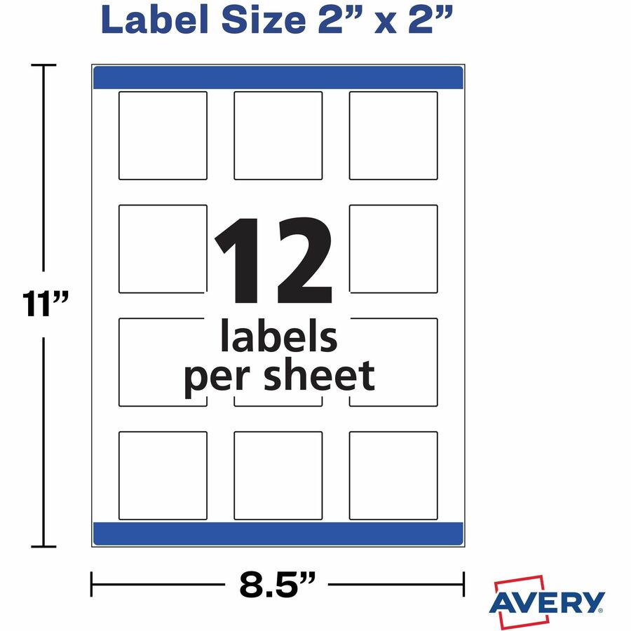 Avery® Sure Feed Glossy Labels - Waterproof - 2" Width x 2" Length - Permanent Adhesive - Square - Inkjet, Laser - Gloss