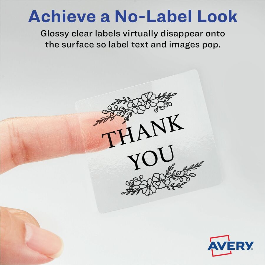 Avery® Sure Feed Glossy Labels - Waterproof - 2" Width x 2" Length - Permanent Adhesive - Square - Inkjet, Laser - Gloss