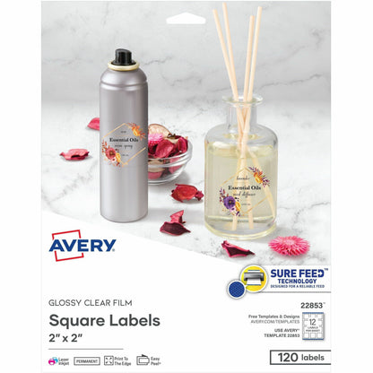 Avery® Sure Feed Glossy Labels - Waterproof - 2" Width x 2" Length - Permanent Adhesive - Square - Inkjet, Laser - Gloss