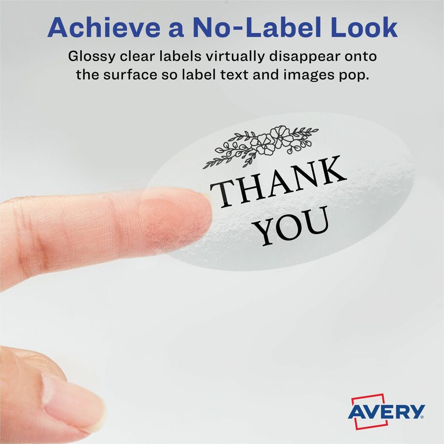 Avery® Sure Feed Glossy Labels - 1 1/2" Width x 2 1/2" Length - Permanent Adhesive - Oval - Laser, Inkjet - Crystal Clea