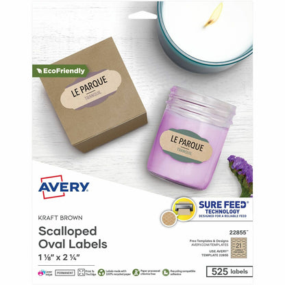 Avery® Multipurpose Label - Waterproof - 1 1/8" Width x 2 1/4" Length - Permanent Adhesive - Oval Scallop - Inkjet, Lase