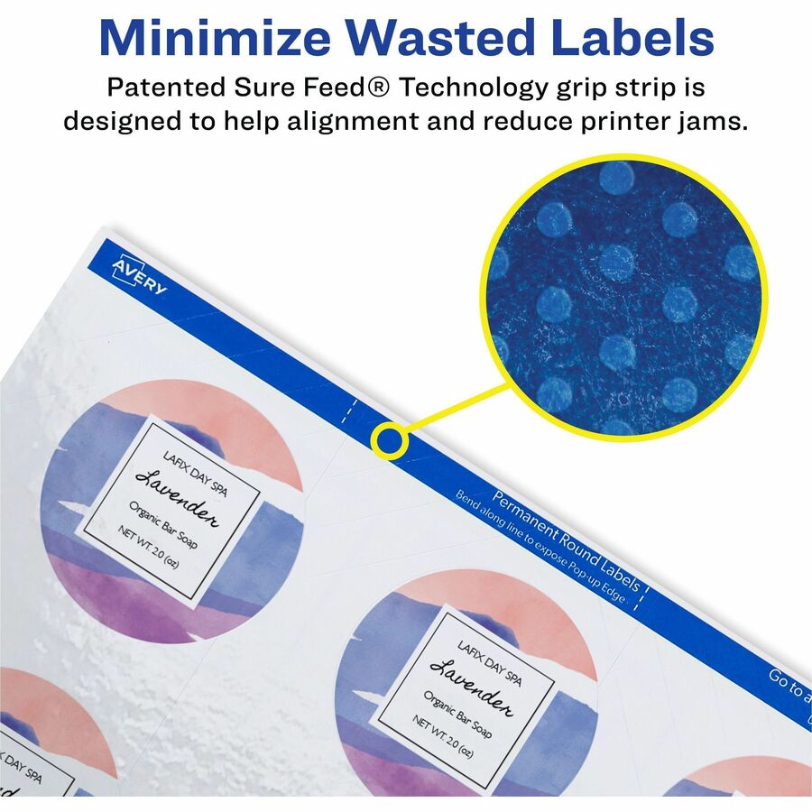 Avery® Waterproof Round Labels, 2.5" Diameter, White, 72ct (22856) - Waterproof - x 2 1/2" Diameter - Permanent Adhesive
