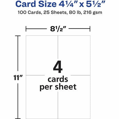 Avery® Postcards, Ivory, Two-Sided, 4-1/4" x 5-1/2" , 100 Cards (5919) - 79 Brightness - 4 1/4" x 5 1/2" - 80 lb Basis W