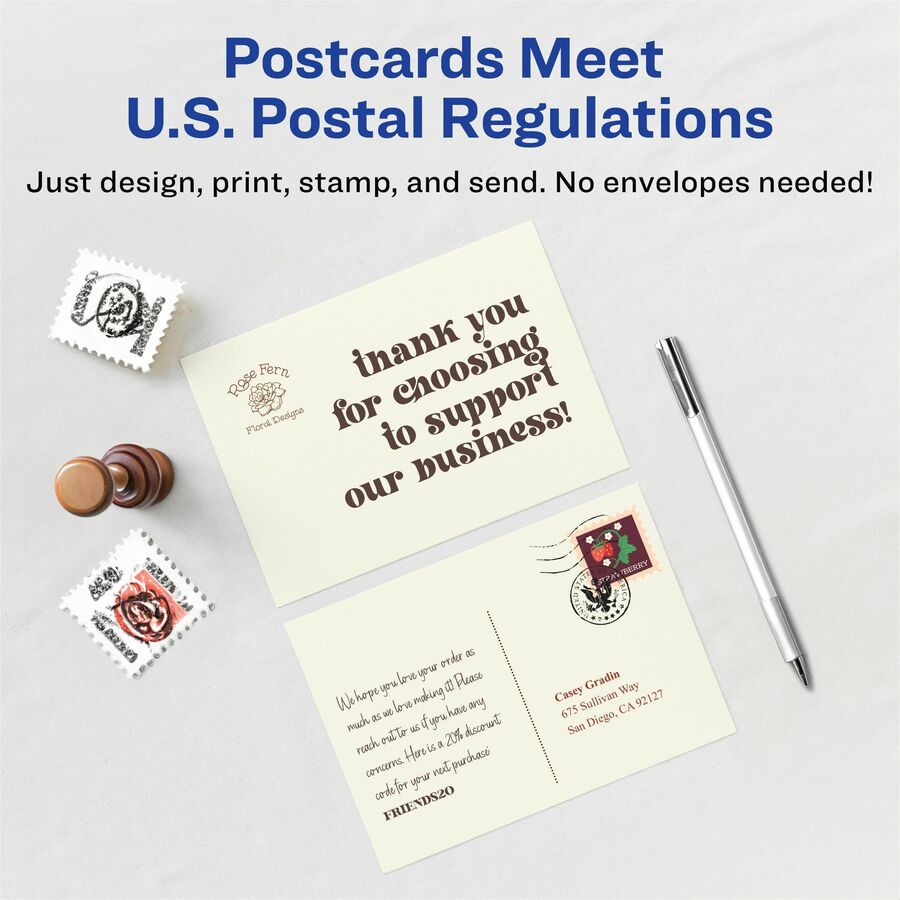 Avery® Postcards, Ivory, Two-Sided, 4-1/4" x 5-1/2" , 100 Cards (5919) - 79 Brightness - 4 1/4" x 5 1/2" - 80 lb Basis W