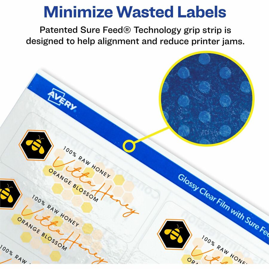 Avery® Address Labels, 1" x 2-5/8" , Glossy Clear, 300ct (6521) - x 1" Width x 2 5/8" Length - Permanent Adhesive - Rect