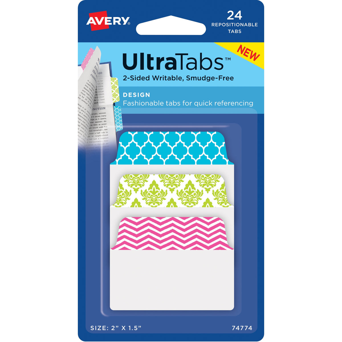 Avery® UltraTabs Color Design 2-sided Multiuse Tabs - 24 Tab(s) - 1.50" Tab Height x 2" Tab Width - Removable - 1 Each