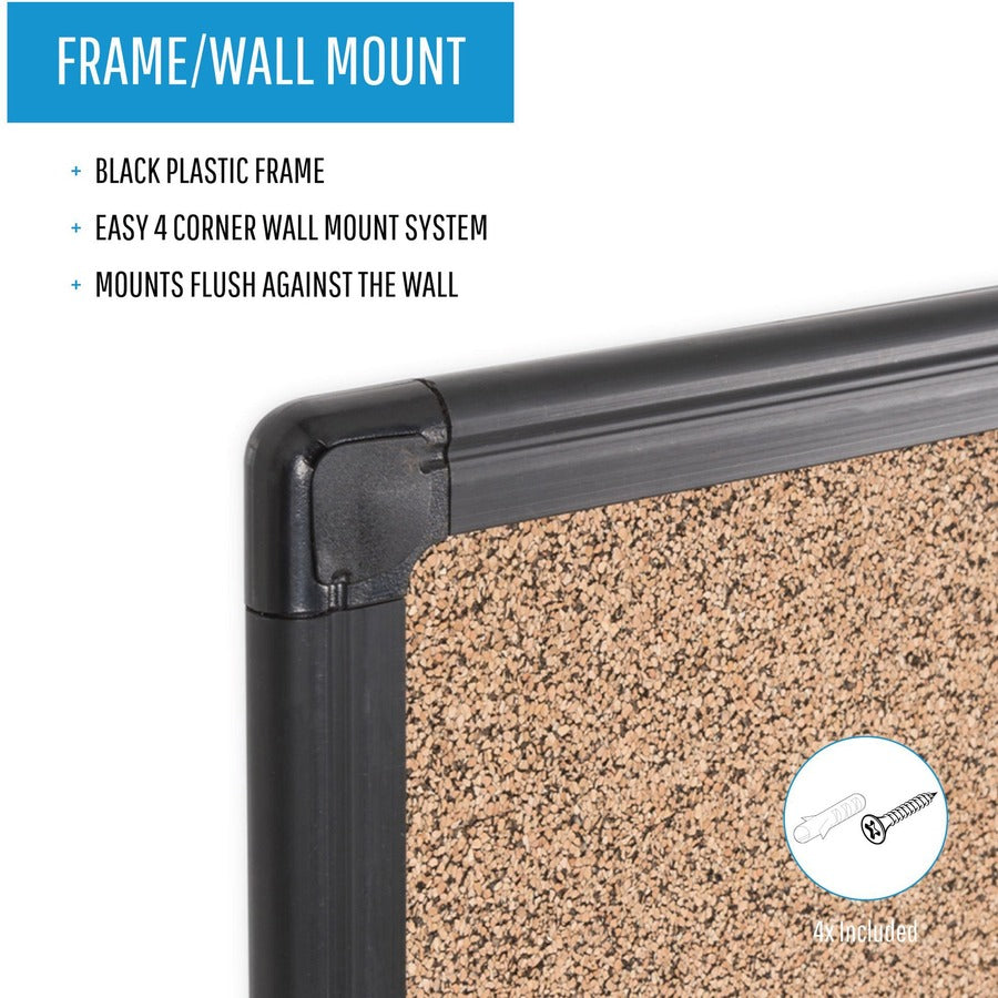 MasterVision Maya Series Techcork Board - 36" Board Height x 24" Board Width - Brown Rubber Surface - Self-healing - Bla