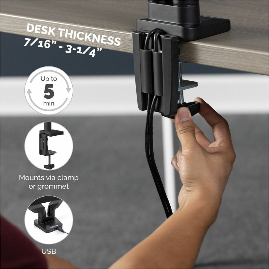 Fellowes Platinum Mounting Arm for Monitor - Black - Height Adjustable - 1 Display(s) Supported - 19.70" to 32" Screen S
