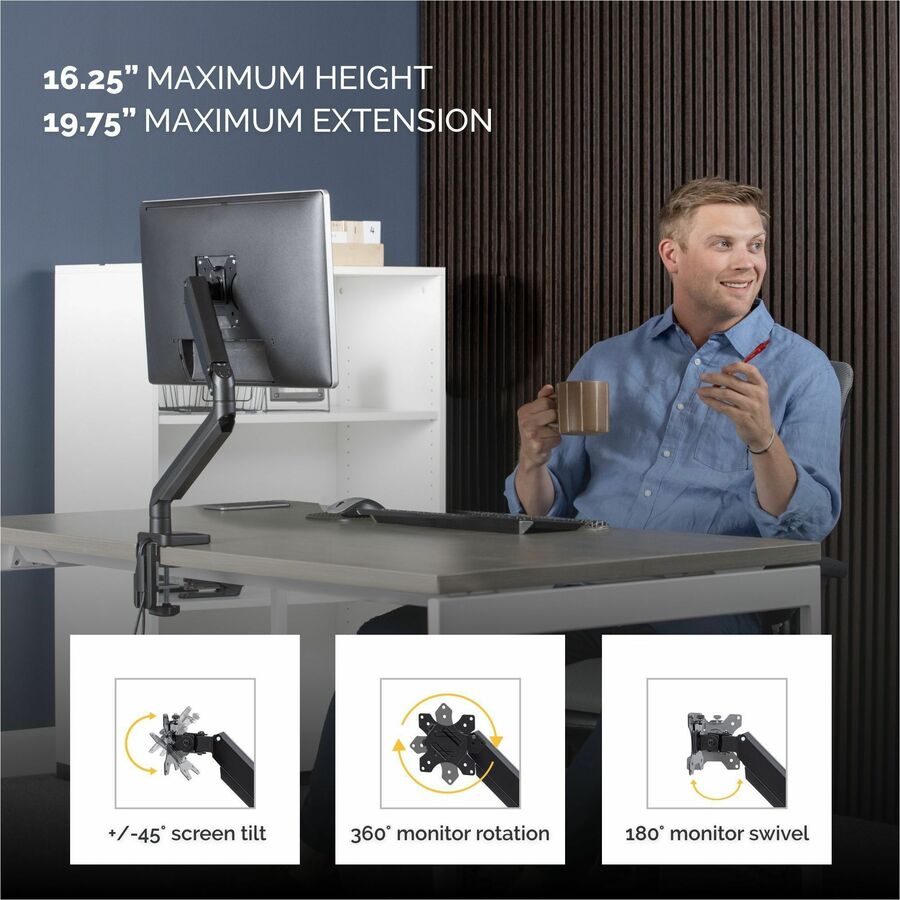 Fellowes Platinum Mounting Arm for Monitor - Black - Height Adjustable - 1 Display(s) Supported - 19.70" to 32" Screen S