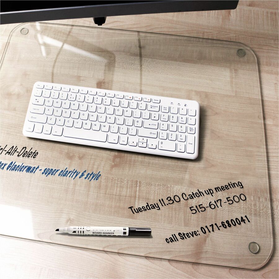Floortex Desktex® Glaciermat Glass Desk Pad - 20" x 36" - Rectangular - 20" Width x 36" Length x 0.20000" Depth - Clear 