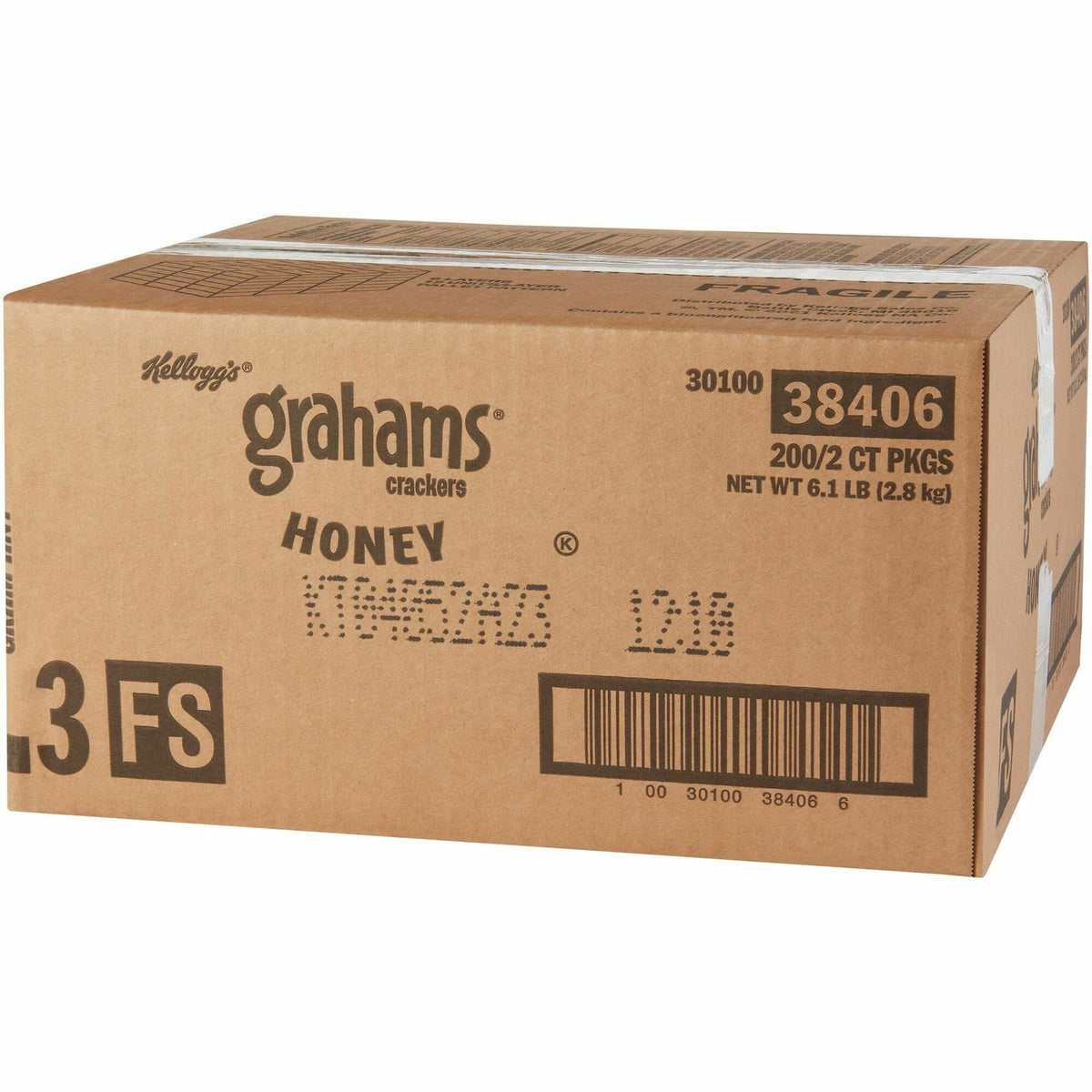Kellogg's Grahams Honey Crackers - Individually Wrapped - Honey - 0.49 oz - 2/Pack - 200 / Carton