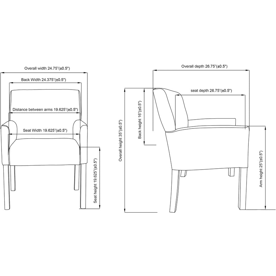 Lorell Full-sided Upholstered Arms Guest Chair - Black Seat Color - Leather Seat Material - Black Back Color - Leather B