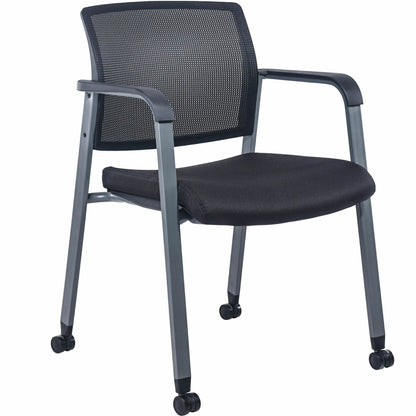 Lorell Mesh Back Guest Chair with Casters - Black Seat Color - Fabric Seat Material - High Back - Square Base - 1 Each