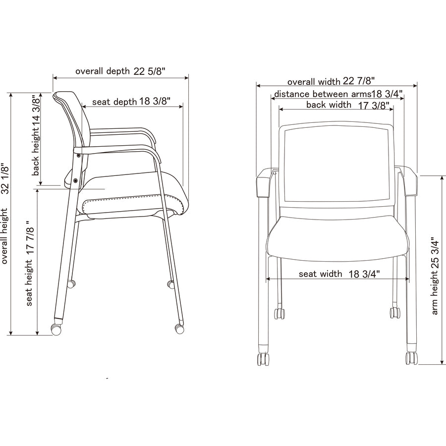Lorell Mesh Back Guest Chair with Casters - Black Seat Color - Fabric Seat Material - High Back - Square Base - 1 Each