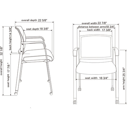 Lorell Mesh Back Guest Chair with Casters - Black Seat Color - Fabric Seat Material - High Back - Square Base - 1 Each