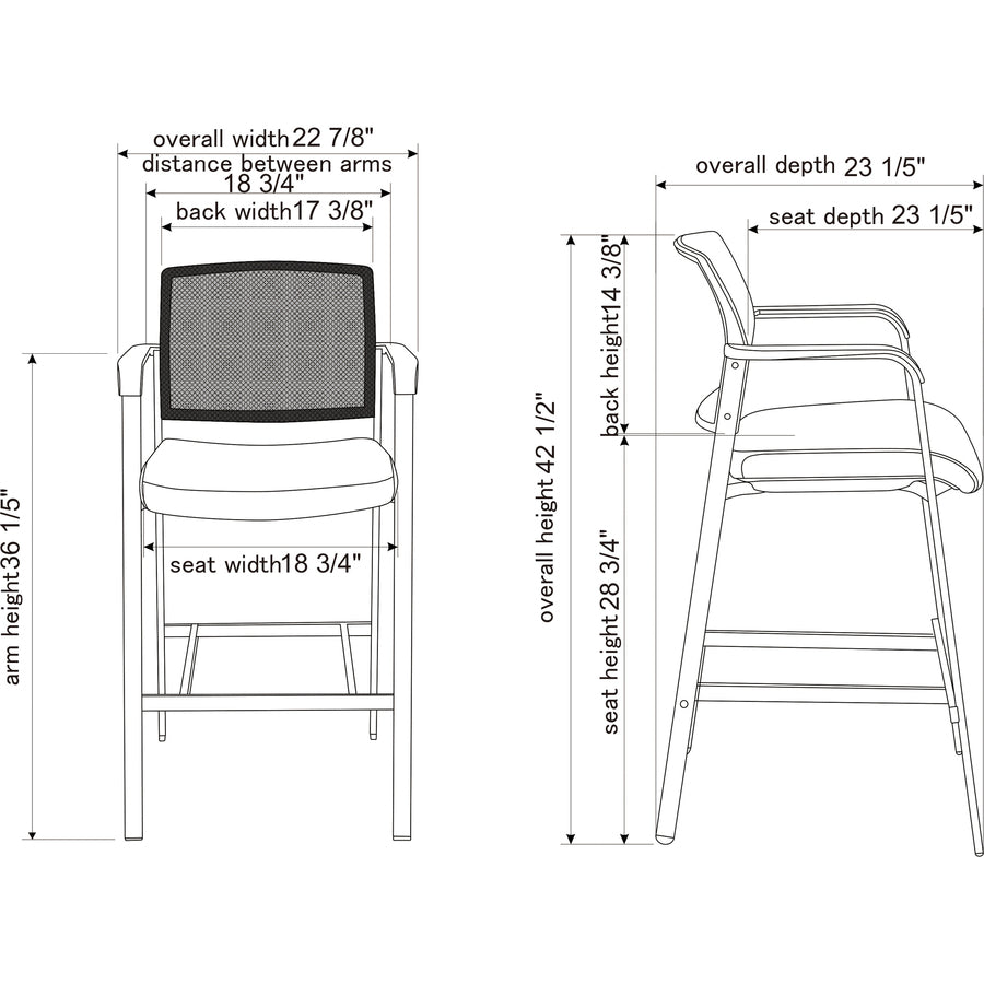 Lorell Mesh Back Guest Stool with Arms - Black Seat Color - Fabric Seat Material - Square Base - 1 Each