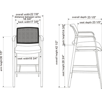 Lorell Mesh Back Guest Stool with Arms - Black Seat Color - Fabric Seat Material - Square Base - 1 Each