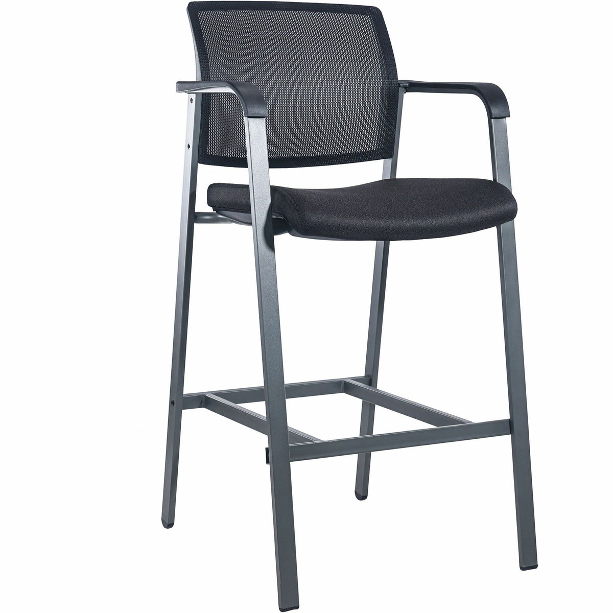 Lorell Mesh Back Guest Stool with Arms - Black Seat Color - Fabric Seat Material - Square Base - 1 Each