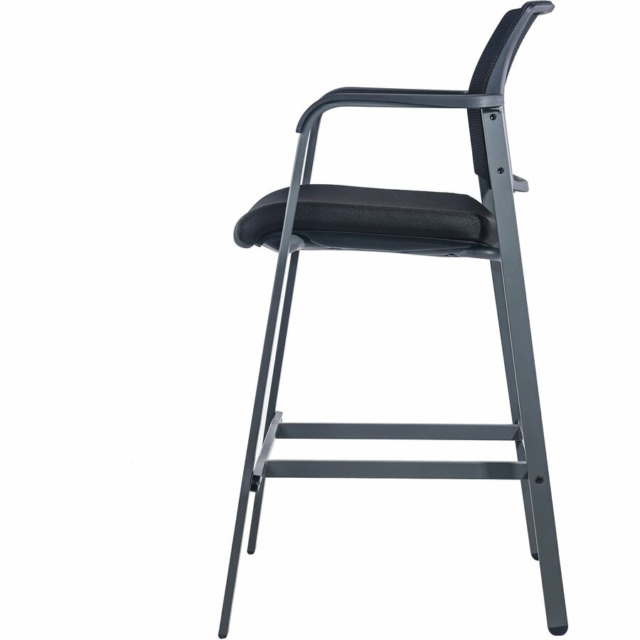 Lorell Mesh Back Guest Stool with Arms - Black Seat Color - Fabric Seat Material - Square Base - 1 Each
