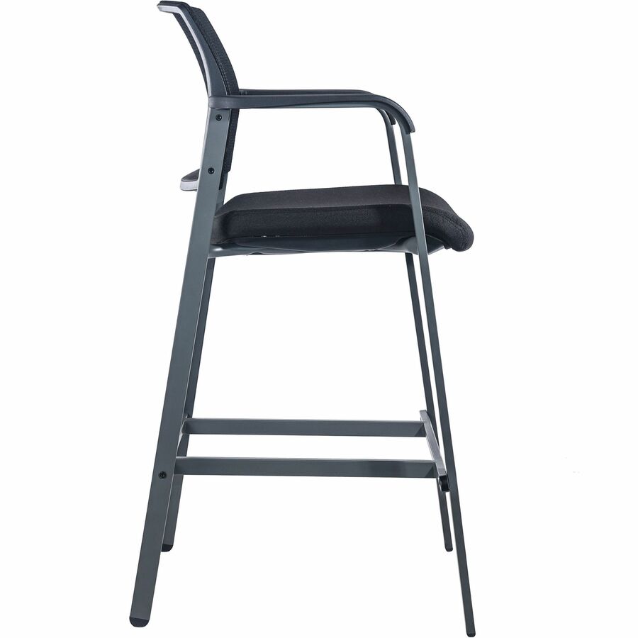 Lorell Mesh Back Guest Stool with Arms - Black Seat Color - Fabric Seat Material - Square Base - 1 Each