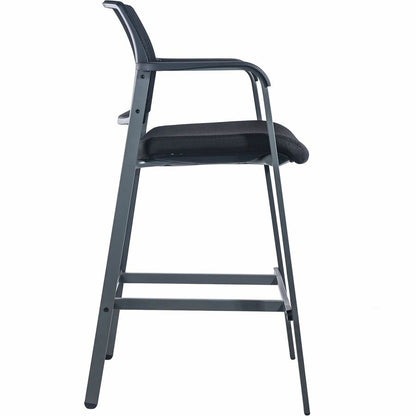 Lorell Mesh Back Guest Stool with Arms - Black Seat Color - Fabric Seat Material - Square Base - 1 Each