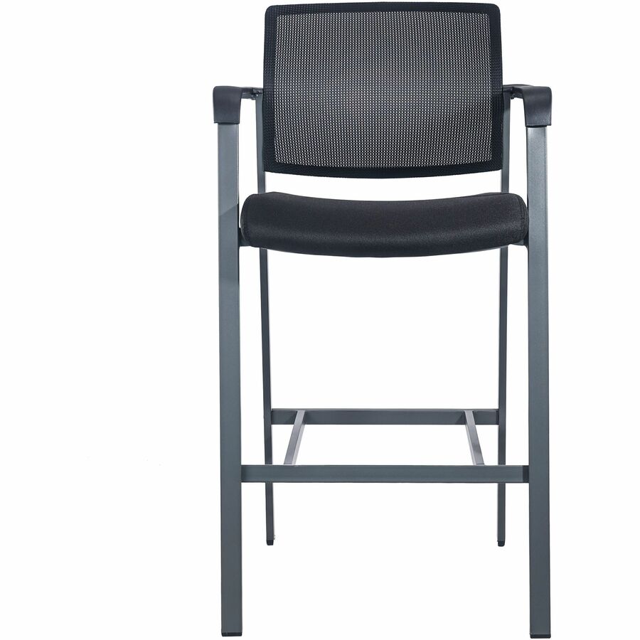 Lorell Mesh Back Guest Stool with Arms - Black Seat Color - Fabric Seat Material - Square Base - 1 Each