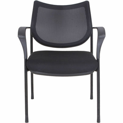 Lorell Mesh Back Guest Chair with Arms - Fabric Seat Material - Plastic Frame Material - Four-legged Base - Black - Armr