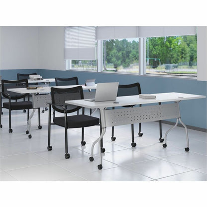 Lorell Mesh Back Guest Chair with Arms - Fabric Seat Material - Plastic Frame Material - Four-legged Base - Black - Armr