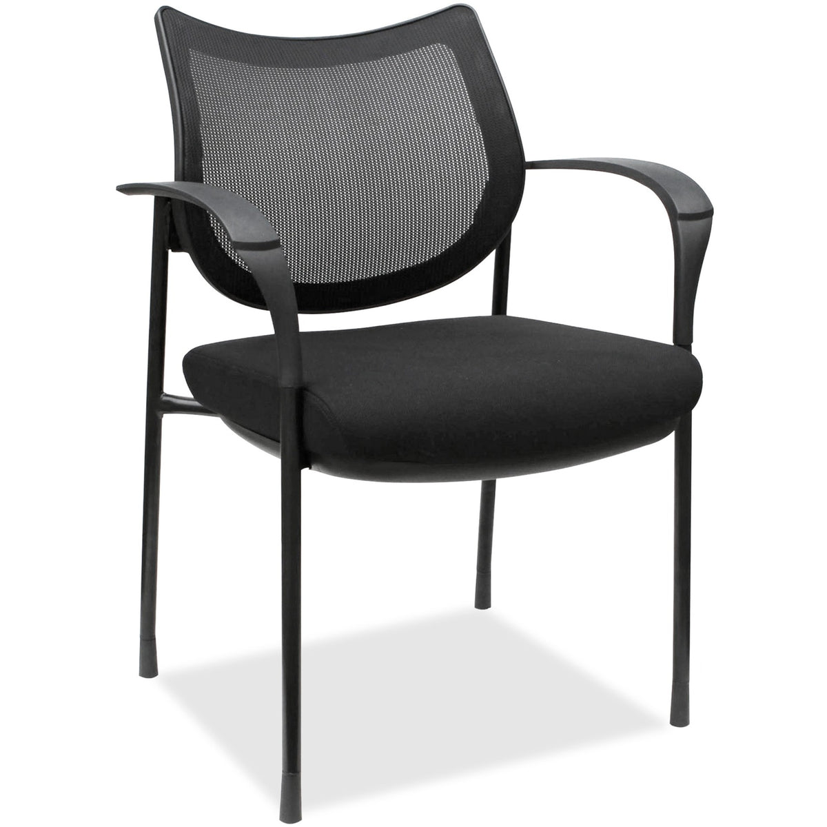 Lorell Mesh Back Guest Chair with Arms - Fabric Seat Material - Plastic Frame Material - Four-legged Base - Black - Armr