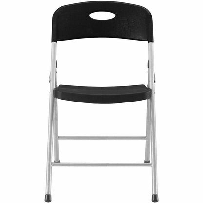 Lorell Heavy-Duty Folding Chairs - Black Seat Color - Plastic Seat Material - Black Back Color - Plastic Back Material -