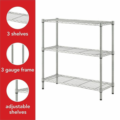 Lorell Light-Duty Wire Shelving - 3 Tier(s) - 36" Height x 36" Width x 14" Depth - Floor - Sturdy - Epoxy - Silver - Pla