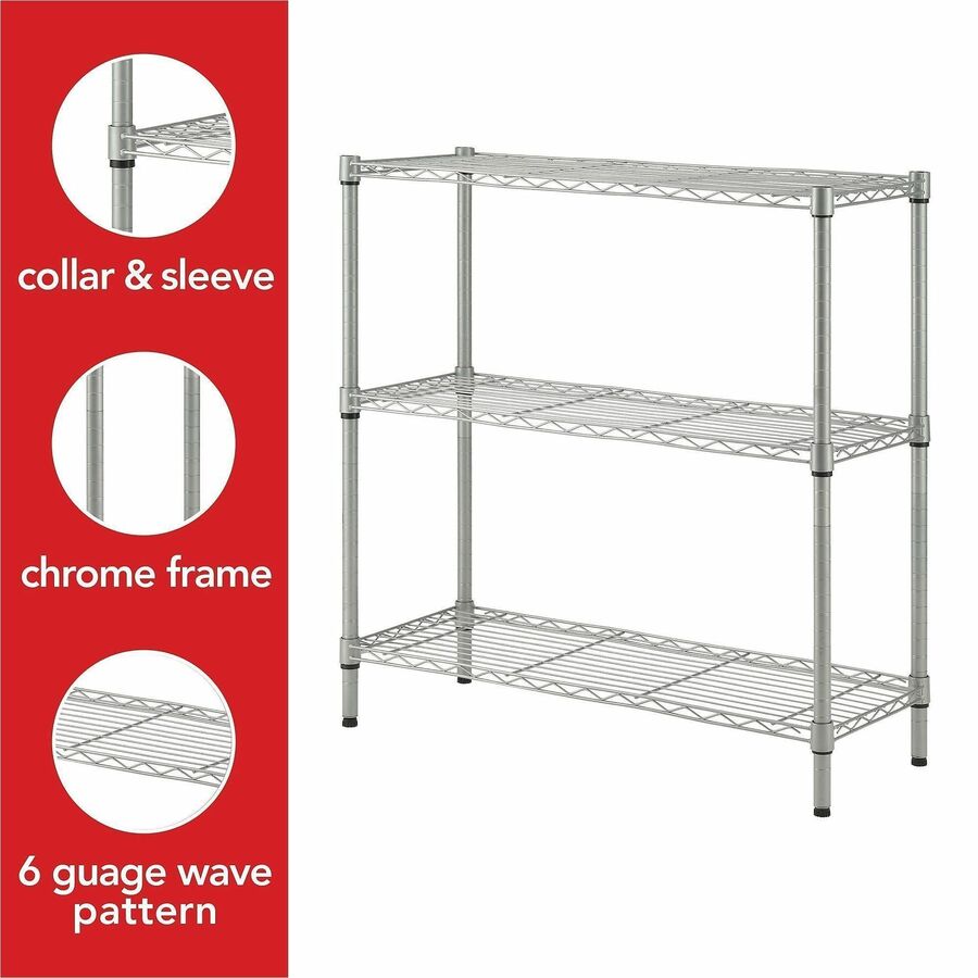 Lorell Light-Duty Wire Shelving - 3 Tier(s) - 36" Height x 36" Width x 14" Depth - Floor - Sturdy - Epoxy - Silver - Pla