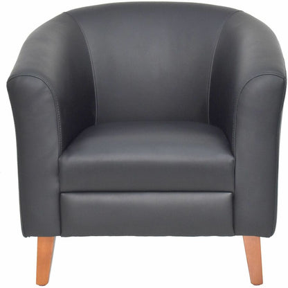 Lorell Barrel Armchair - Four-legged Base - Black - Bonded Leather - Armrest - 1 Each
