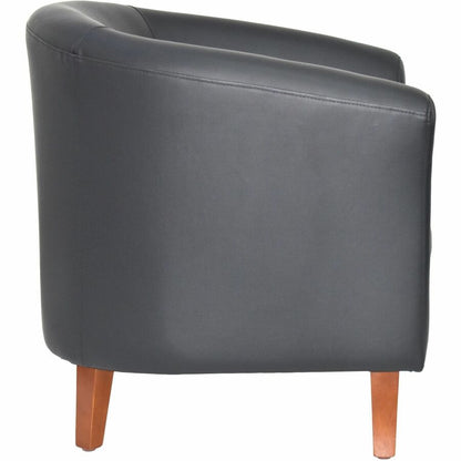 Lorell Barrel Armchair - Four-legged Base - Black - Bonded Leather - Armrest - 1 Each