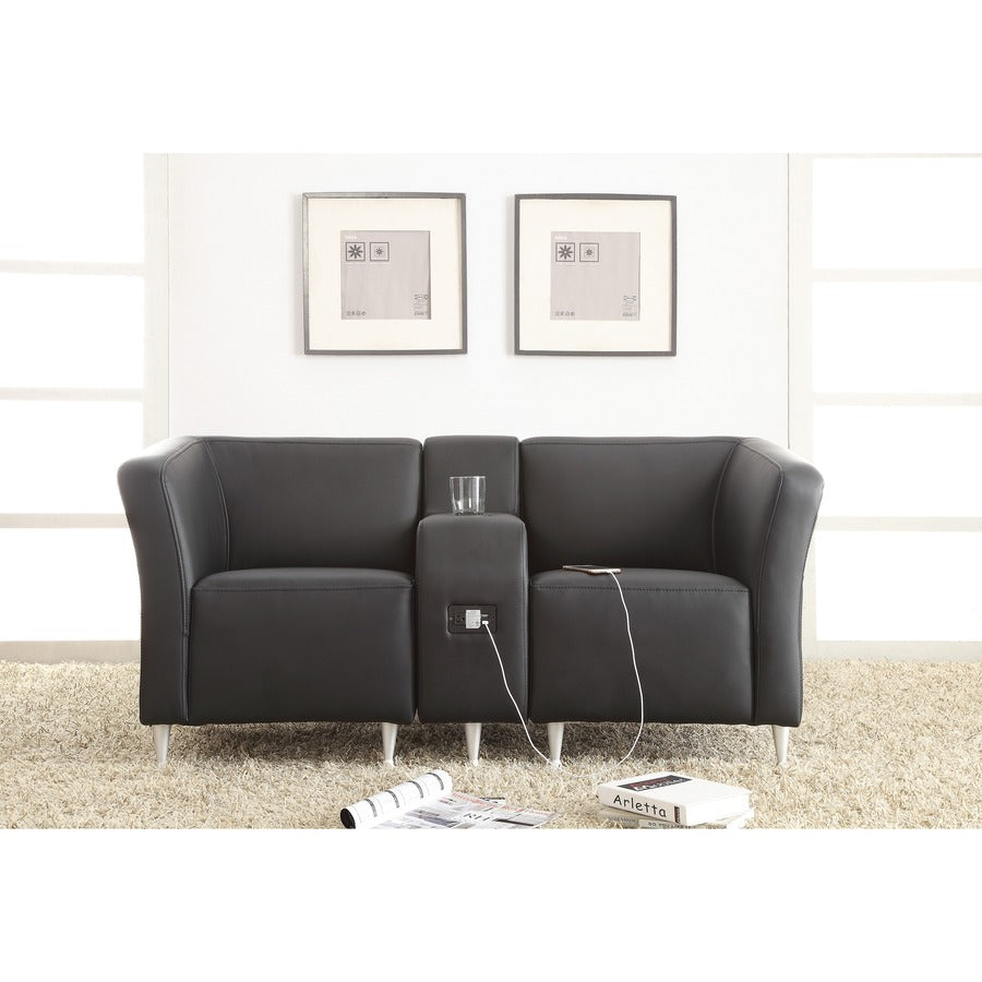 Lorell Fuze Modular Series Left Lounge Chair - Black Seat Color - Leather Seat Material - Black Back Color - Leather Bac