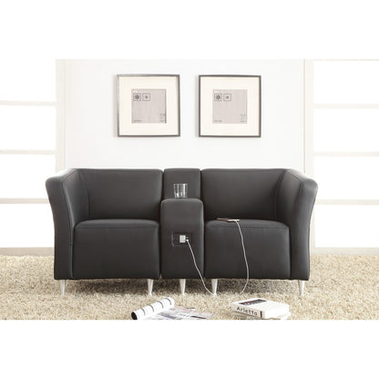 Lorell Fuze Modular Series Left Lounge Chair - Black Seat Color - Leather Seat Material - Black Back Color - Leather Bac