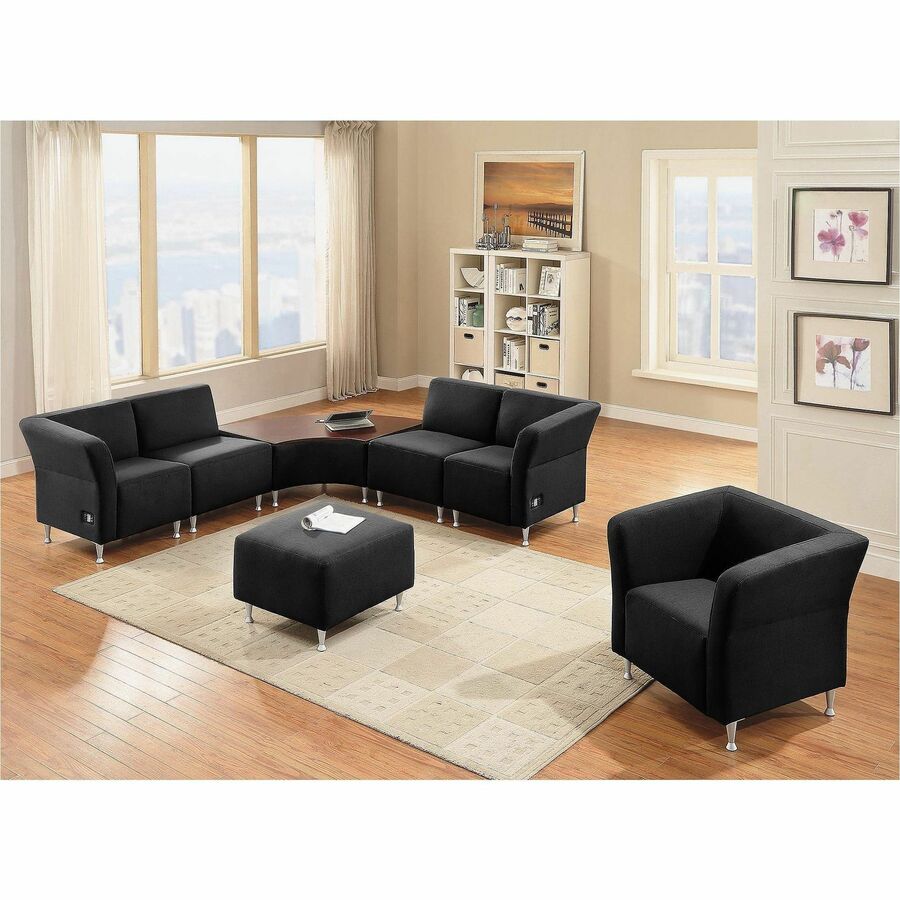 Lorell Fuze Modular Series Left Lounge Chair - Black Seat Color - Leather Seat Material - Black Back Color - Leather Bac