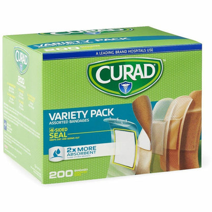 Curad Variety Pack 4-sided Seal Bandages - Assorted - Fabric, Plastic - 200 / Box