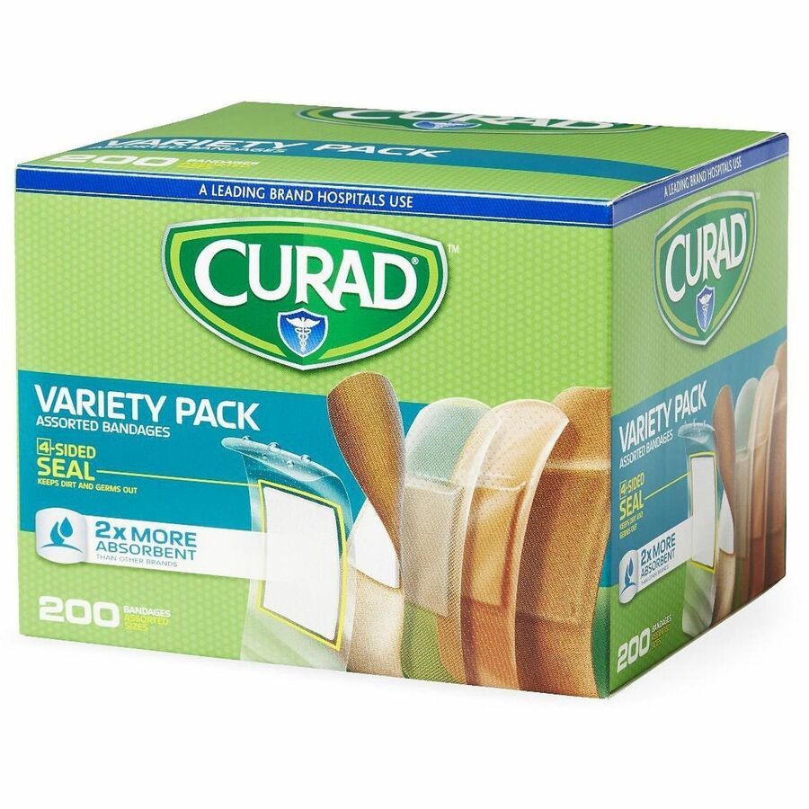 Curad Variety Pack 4-sided Seal Bandages - Assorted - Fabric, Plastic - 200 / Box