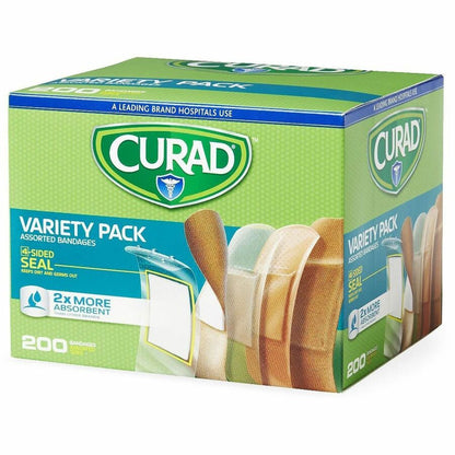 Curad Variety Pack 4-sided Seal Bandages - Assorted - Fabric, Plastic - 200 / Box