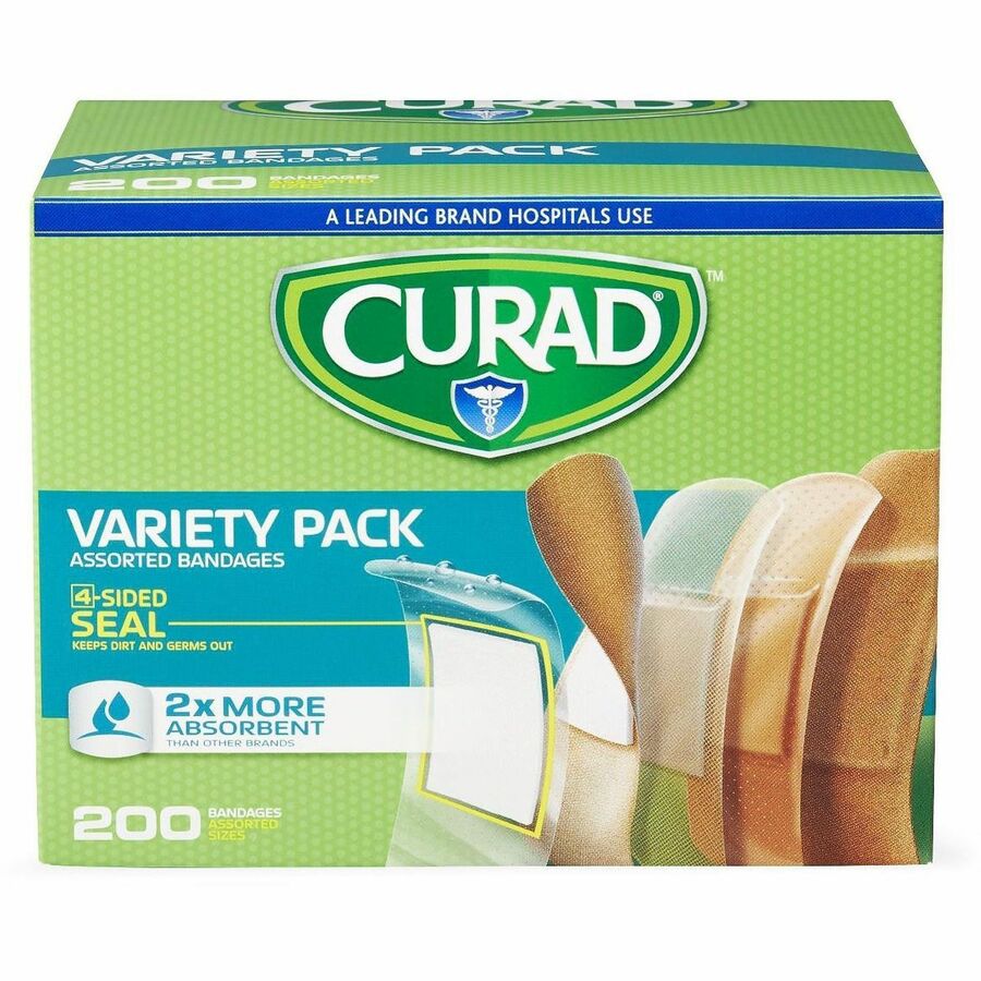 Curad Variety Pack 4-sided Seal Bandages - Assorted - Fabric, Plastic - 200 / Box